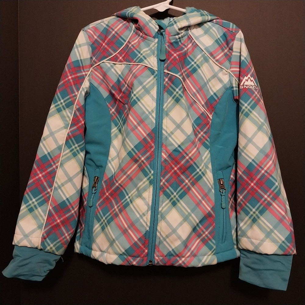 Snozu Pink and Blue Raincoat with Colorful Plaid Pattern